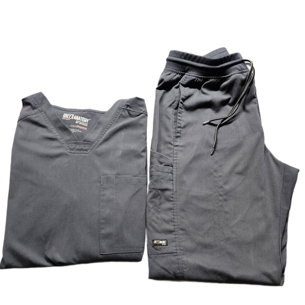 Grey's Anatomy by Barco Scrub Set Womens Medium Gray Elastic Waist Drawstring